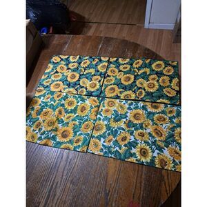 Set 4 Reversible Sunflower Fabric Place Mats Table Service Serving Wear Yellow